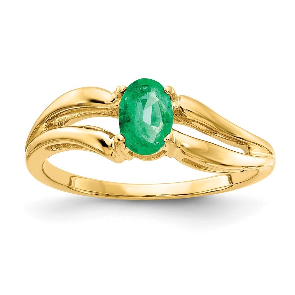Million Charms 14k Yellow Gold 6x4mm Oval Green Emerald ring, Size 6